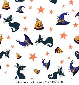 Fun halloween cats and pumpkins repeat pattern.