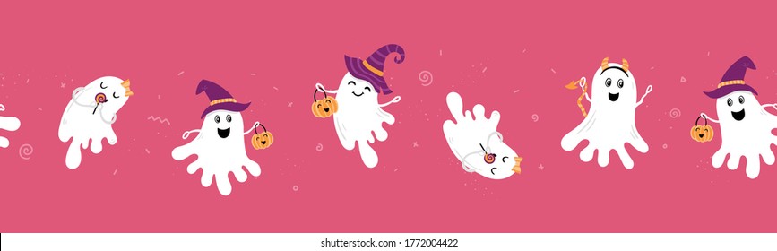 Fun halloween ghost seamless pattern  cute hand drawn background  great for Halloween textiles  wrapping  banners  wallpapers    vector design