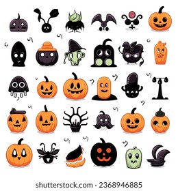 Fun Halloween Icon Sheet Set Vectors with Spooky Graphics for Kids and Adults