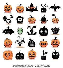 Fun Halloween Icon Sheet Set Vectors with Spooky Graphics for Kids and Adults