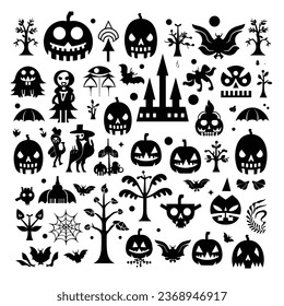 Fun Halloween Icon Sheet Set Vectors with Spooky Graphics for Kids and Adults