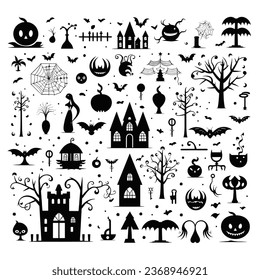 Fun Halloween Icon Sheet Set Vektorgrafiken mit spoky Grafiken für Kinder und Erwachsene