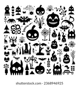 Fun Halloween Icon Sheet Set Vectors with Spooky Graphics for Kids and Adults
