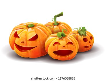 Fun at halloween night - Halloween pumpkins with different faces cartoon. Vector