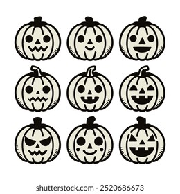 Fun Halloween Pumpkin Faces Vector Set