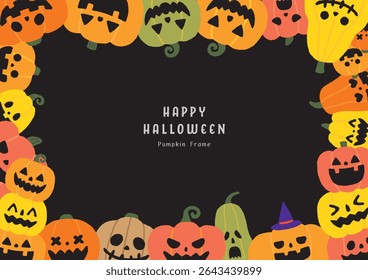 Fun Halloween Pumpkin Frame on Black Background