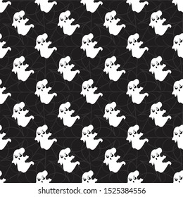 Fun Halloween seamless pattern background with flying spooky ghosts.Perfect  for textile ,stationary and fashion projects. 