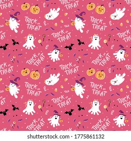 Fun halloween seamless pattern, cute hand drawn background with candies, great for Halloween textiles, wrapping, banners, wallpapers - vector design
