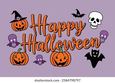 Fun Halloween Trick-or-Treat Banner Design with Skull and Pumpkin

