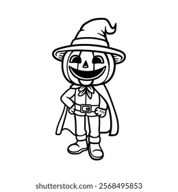 fun Halloween wizard guy cartoon character isolated drawing line art style sketch classic vintage design illustration