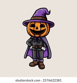 fun Halloween wizard guy cartoon colored character isolated drawing line art style sketch classic vintage design illustration