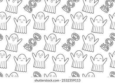A fun Halloween-themed coloring page featuring cute ghosts and candies. Perfect for kids creative activities and spooky celebrations.