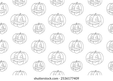 Divertida página para colorear con tema de Halloween con calabazas Jack-o-lantern. Perfecto para actividades infantiles, manualidades y decoración de temporada.