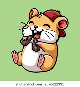 fun hamster boy eating sunflower seed colored cartoon character isolated drawing line art style sketch classic vintage design illustration