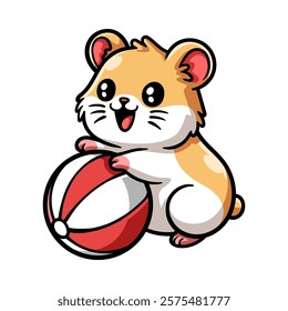 fun hamster playing ball cartoon character colored isolated drawing line art style sketch classic vintage design illustration