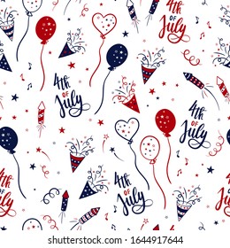 Fun hand drawn 4th July party seamless pattern, great for banners, wallpapers, textiles, wrapping, cards - vector design