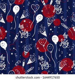 Fun hand drawn 4th July party seamless pattern, great for banners, wallpapers, textiles, wrapping, cards - vector design