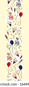 Fun hand drawn 4th July party vertical seamless pattern, great for banners, wallpapers, textiles, wrapping, cards - vector design
