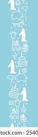 Fun hand drawn baby party seamless background with cakes, gift boxes, balloons and party decoration. Great for birthday parties, textiles, banners, wallpapers, wrapping - vector design