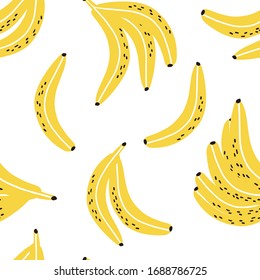 Fun hand drawn bananas seamless pattern for textile, fabric, cloth, wallpaper, wrapping paper and other print and design. Flat vector isolated illustration. 