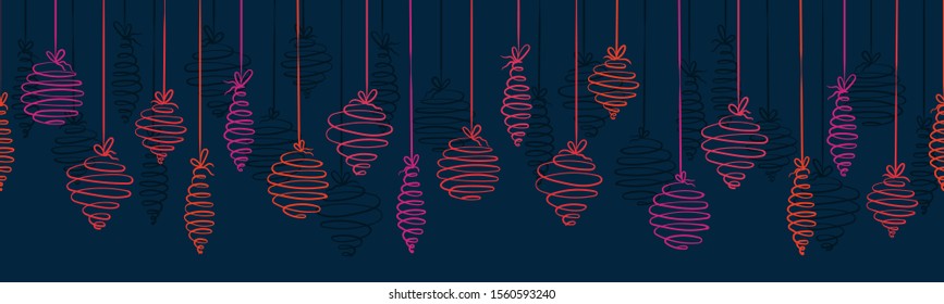 Fun hand drawn christmas baubles horizontal seamless - hanging christmas decoration - great for banners, wallpapers, wrapping, background, vector design