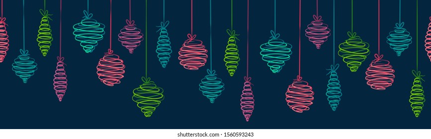 Fun hand drawn christmas baubles horizontal seamless - hanging christmas decoration - great for banners, wallpapers, wrapping, background, vector design