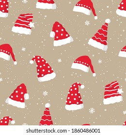 Fun hand drawn christmas seamless pattern with cute santa hats, great for textiles, banners, wallpapers, wrapping - vector design 
