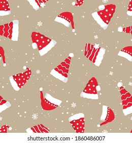 Fun hand drawn christmas seamless pattern with cute santa hats, great for textiles, banners, wallpapers, wrapping - vector design 
