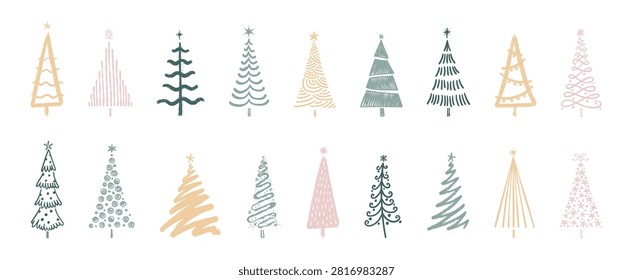 Fun hand drawn Christmas Trees, lovely seasonal element - vector design