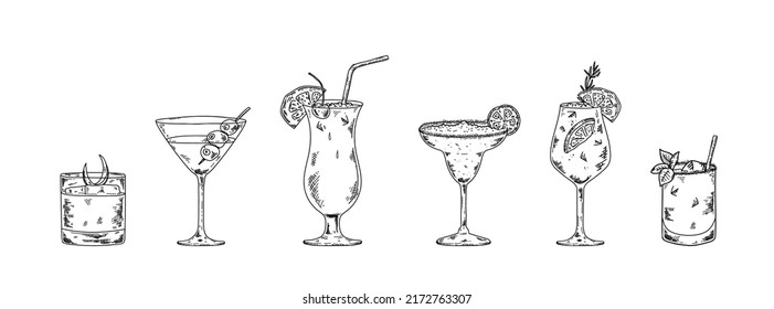 Fun hand drawn cocktails. Great for menus, prints - vector design