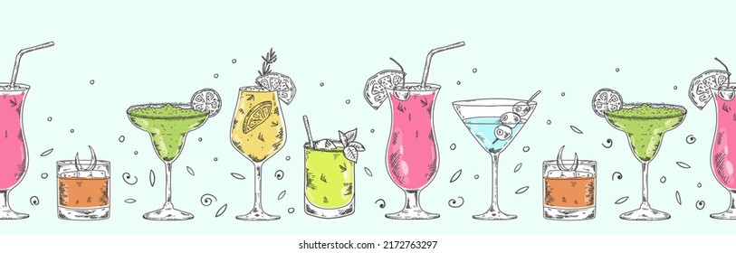 Fun hand drawn cocktails seamless pattern, great for banners, textiles, wallpapers, wrapping - vector design