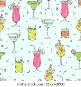 Fun hand drawn cocktails seamless pattern, great for banners, textiles, wallpapers, wrapping - vector design