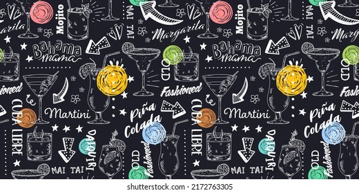 Fun hand drawn cocktails seamless pattern, great for banners, textiles, wallpapers, wrapping - vector design