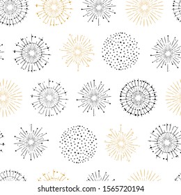 Fun hand drawn doodle fireworks, seamless pattern, great for textiles, wrapping, banner, wallpapers - vector design