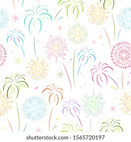 Fun hand drawn doodle fireworks, seamless pattern, great for textiles, wrapping, banner, wallpapers - vector design