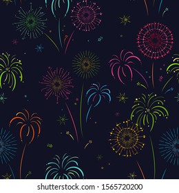 Fun hand drawn doodle fireworks, seamless pattern, great for textiles, wrapping, banner, wallpapers - vector design