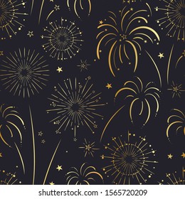 Fun hand drawn doodle fireworks, seamless pattern, great for textiles, wrapping, banner, wallpapers - vector design