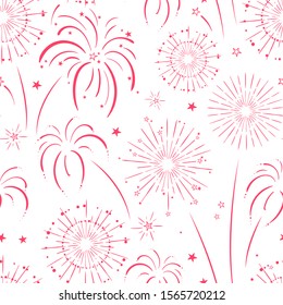 Fun hand drawn doodle fireworks, seamless pattern, great for textiles, wrapping, banner, wallpapers - vector design