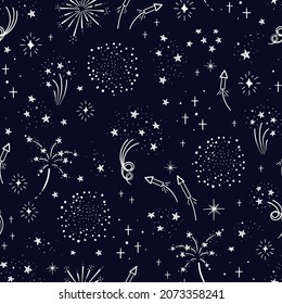 Fun hand drawn doodle fireworks, seamless pattern, great for textiles, wrapping, banner, wallpapers - vector design