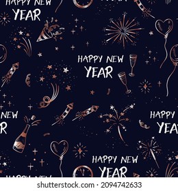 Fun hand drawn doodle fireworks seamless pattern, New Years design, great for textiles, wrapping, banner, wallpapers - vector design
