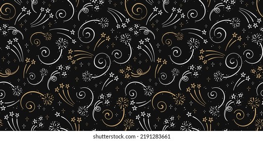 Fun hand drawn doodle fireworks, seamless pattern, great for textiles, wrapping, banner, wallpapers - vector design