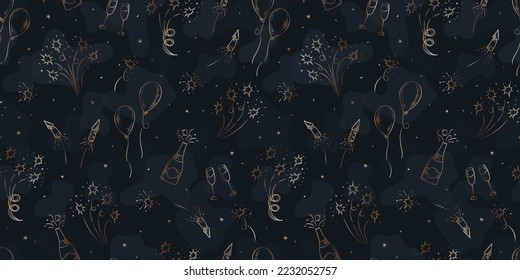 Fun hand drawn doodle fireworks, seamless pattern, great for textiles, wrapping, banner, wallpapers - vector design