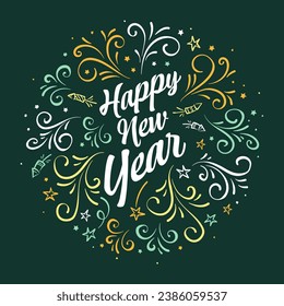 Artificios de doodles dibujados a mano divertidos y texto, genial para banners, invitaciones, tarjetas - diseño vectorial 