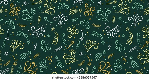 Fuegos artificiales de doodle dibujados a mano, sin soldadura, genial para textiles, envoltura, pancarta, papel pintado - diseño vectorial 