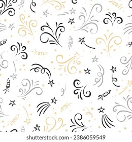 Fuegos artificiales de doodle dibujados a mano, sin soldadura, genial para textiles, envoltura, pancarta, papel pintado - diseño vectorial 