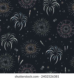 Fun hand drawn doodle fireworks, seamless pattern, great for textiles, wrapping, banner, wallpapers - vector design 