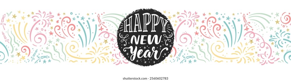 Fun hand drawn doodle fireworks, seamless pattern, great for textiles, wrapping, banner, wallpapers - vector design