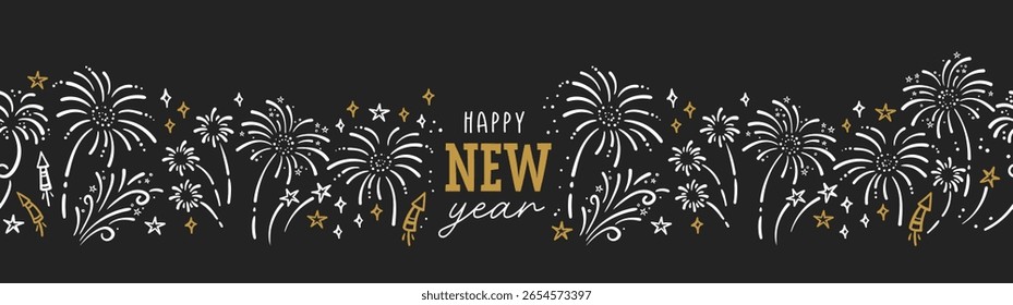 Fun hand drawn doodle fireworks, seamless pattern, great for textiles, wrapping, banner, wallpapers - vector design
