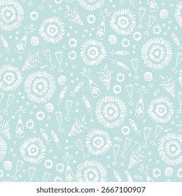 Divertidos fuegos artificiales dibujados a mano, patrón sin fisuras, ideal para textiles, envoltura, Anuncio, Fondos de pantalla - diseño de Vector
