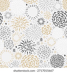 Divertidos fuegos artificiales dibujados a mano, patrón sin fisuras, ideal para textiles, envoltura, Anuncio, Fondos de pantalla - diseño de Vector